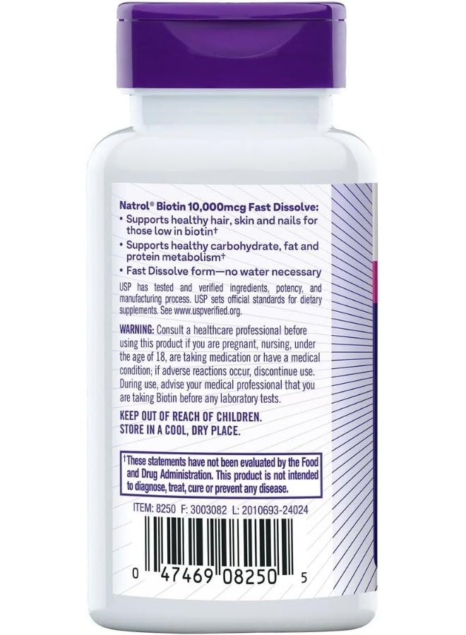 Natrol Biotin 10,000 mcg, 250 Fast Dissolve Tablets - Image 3